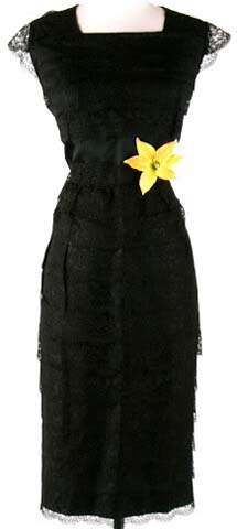 50s Black Lace Cocktail Party Wiggle Dress