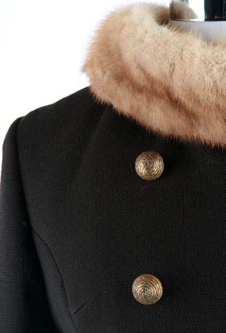 60s brown wool mink fur military coat jacket